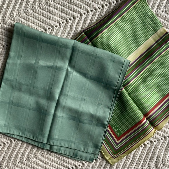 Echo Vintage Wrap Scarf ~Stripes & Squares /Symphony 21" Square Scarf~green - Picture 1 of 12